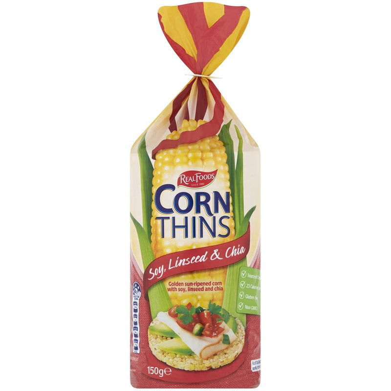 Real Foods Corn Thins Soy, Linseed & Chia 150g