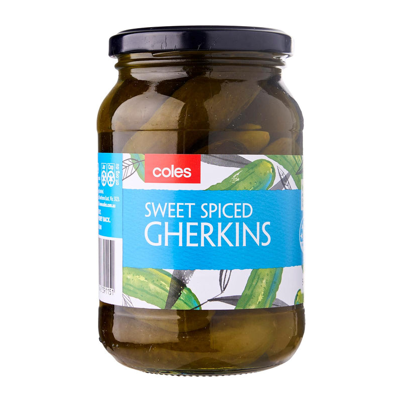 Coles Sweet Spiced Pickled Gherkins 540g 10% off